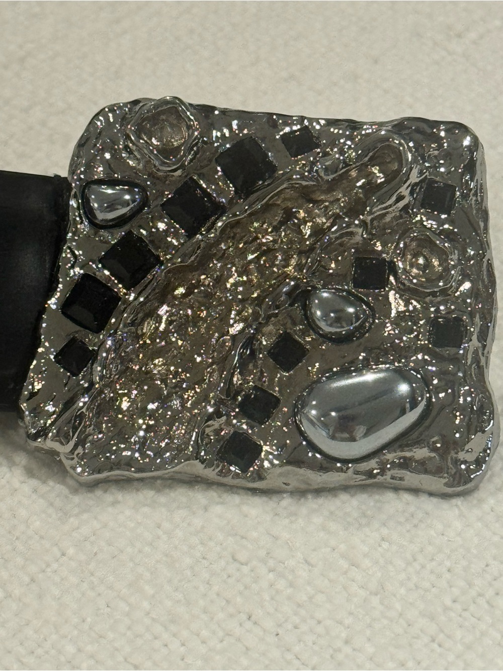 Prada spazzolato leather belt metallic polished steel / inlay of precious stone - Picture 10 of 10